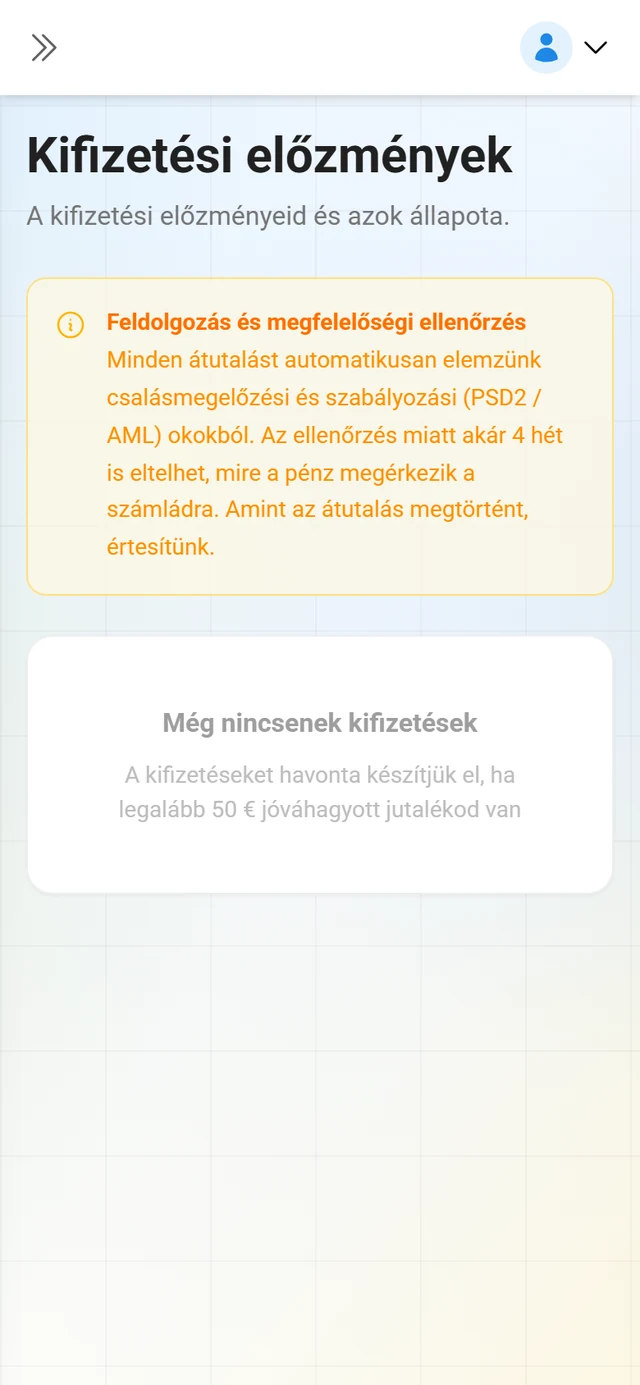 Kifizetési előzmények a partnerfelületen