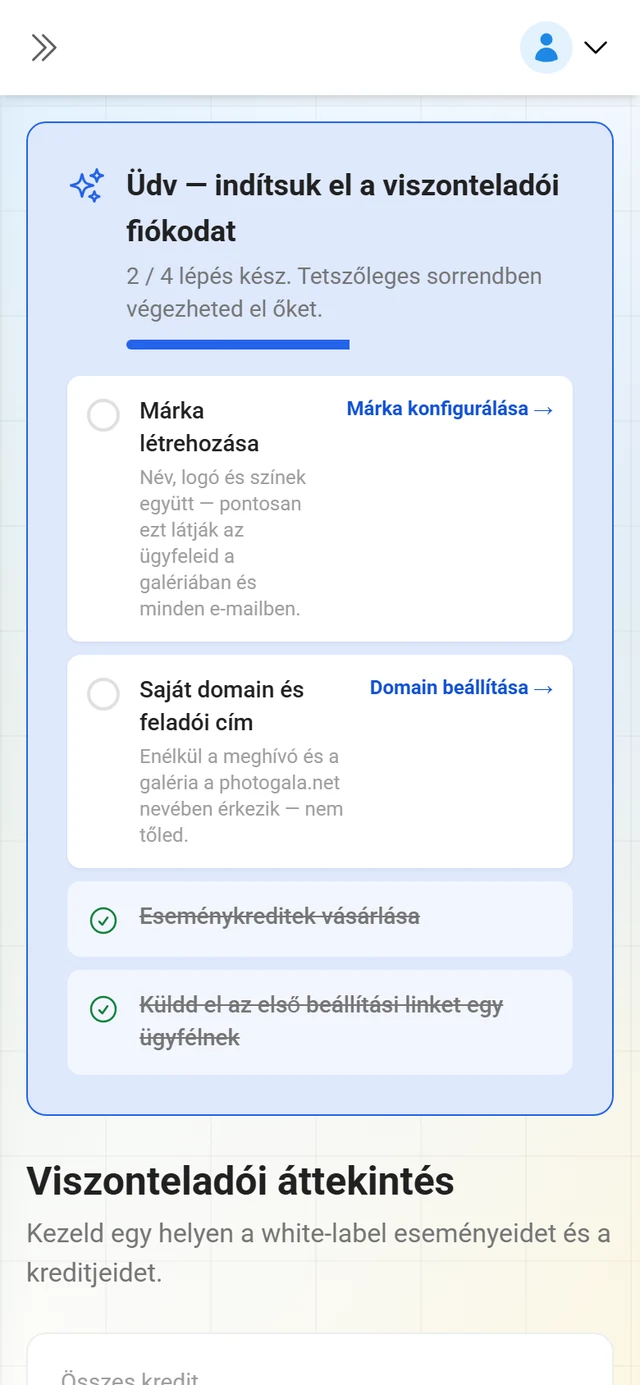 A viszonteladói portál áttekintő oldala