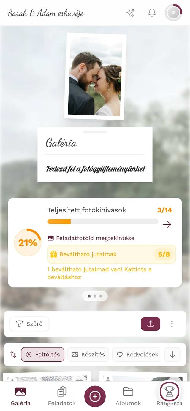 Galéria mobilon a pirosan jelölt kupa ikonnal az alsó sávban
