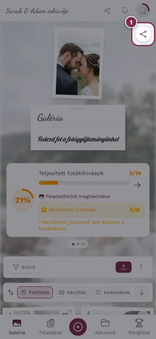 Galéria a kiemelt kerek megosztás ikonnal jobbra fent