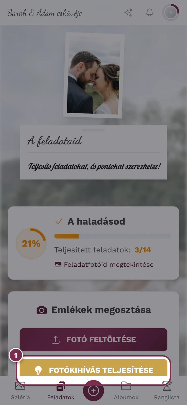 Feltöltési párbeszédablak előre kiválasztott feladattal