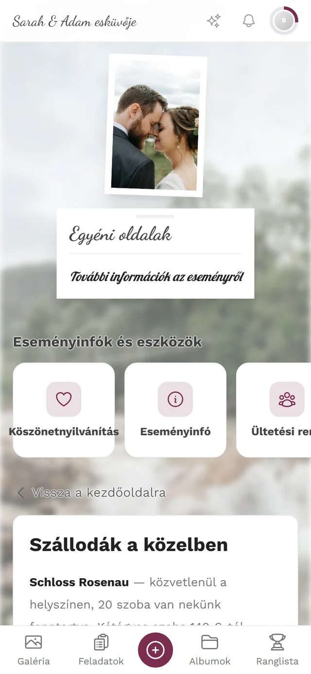 Egy kész egyéni oldal a vendégnézetben, címmel, képpel és szöveggel