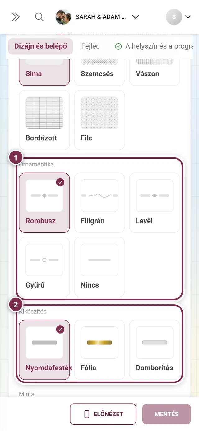 Ornamentika és kikészítés, számozott gyűrűkkel mindkét tengely körül