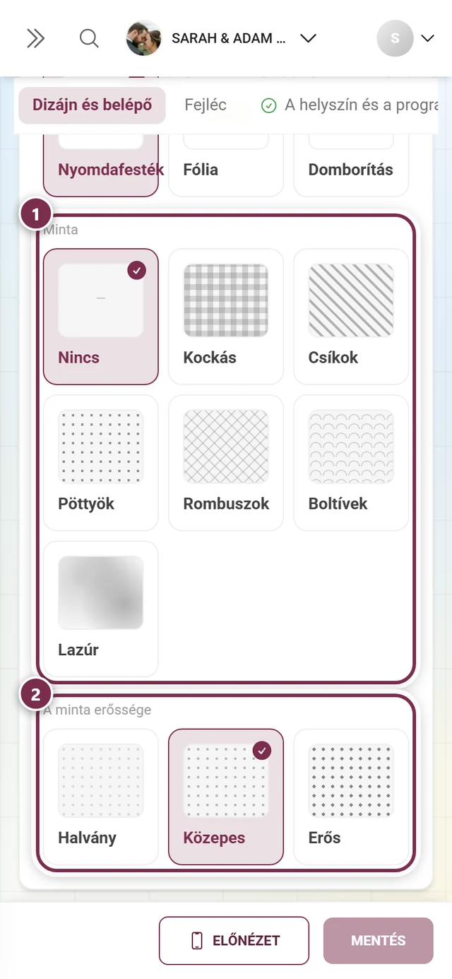 Minta és a minta erőssége, számozott gyűrűkkel