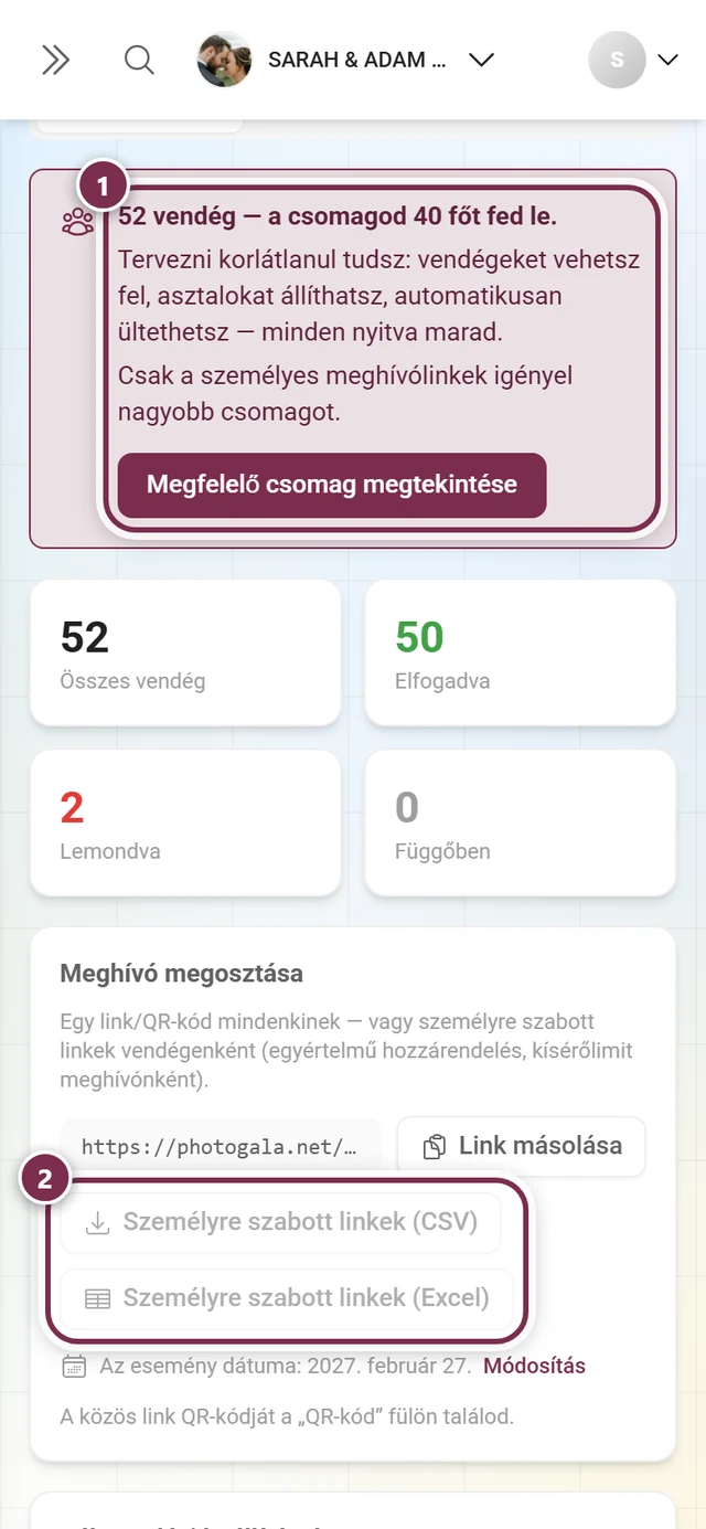Keretdoboz az editor felett és a kiszürkített gombok a személyre szabott linkekhez