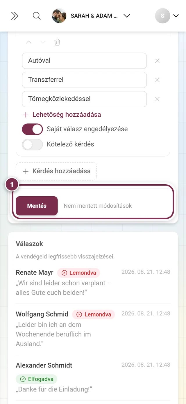 A mentési sor a Nem mentett módosítások jelzéssel