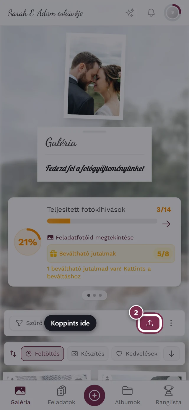 Kiemelt feltöltés gomb a galériában