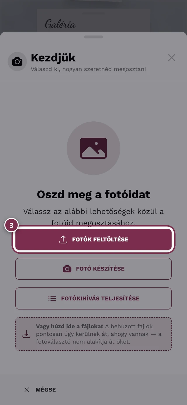 Feltöltési ablak a Fotó kiválasztása gombbal