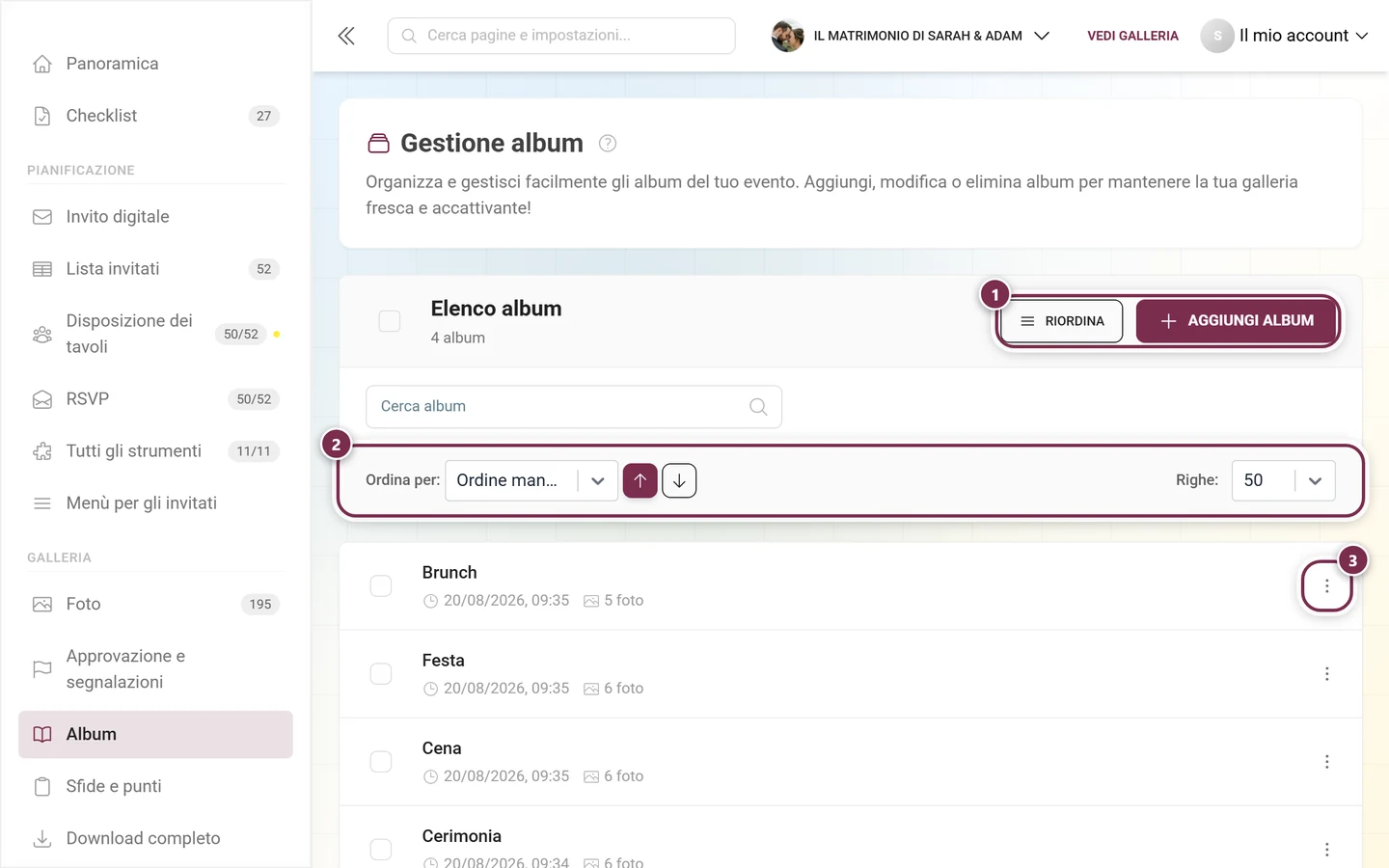 Il gestore degli album con gli album creati