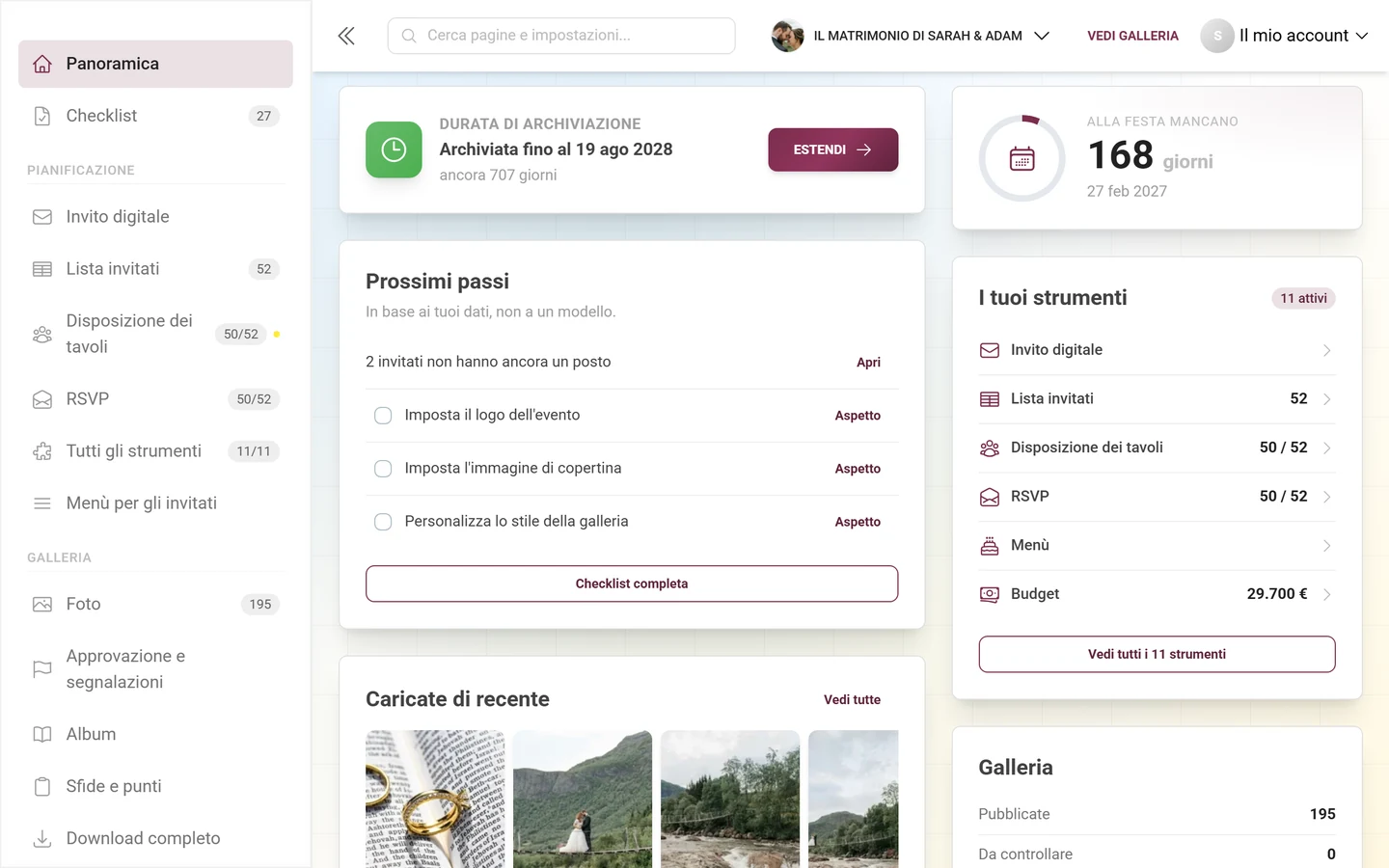 Scheda della dashboard Prossimi passi con passi ricavati e attività in sospeso