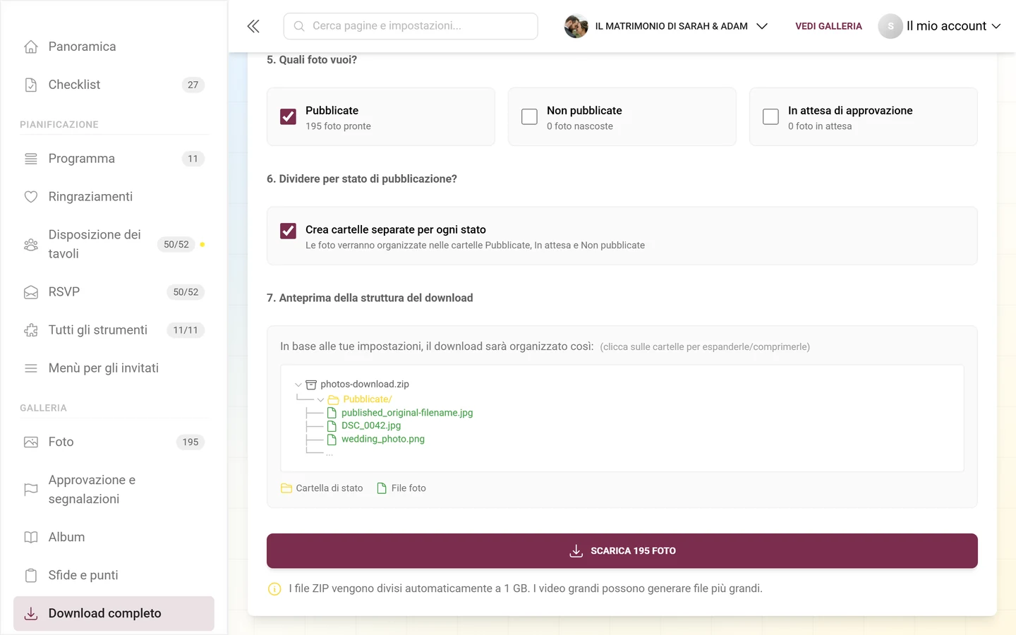 Passaggio 7 con l'albero delle cartelle dell'archivio ZIP e il pulsante di download