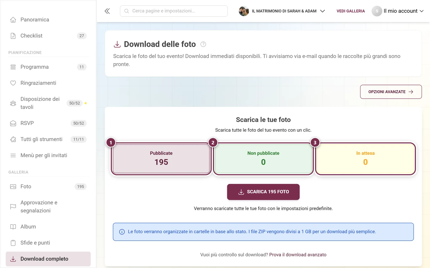 I tre riquadri statistici del download semplice, tutti e tre evidenziati