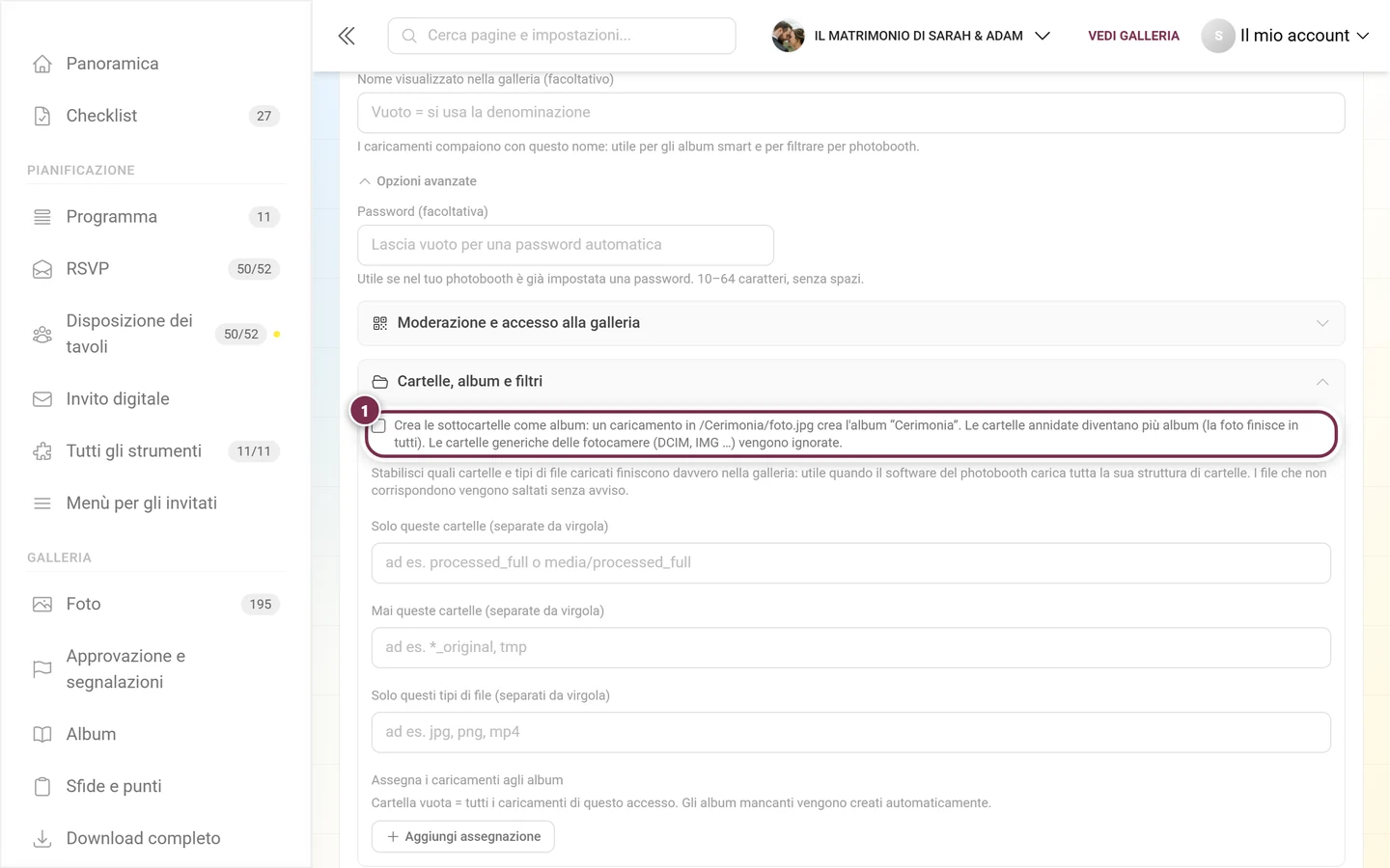 Casella Crea le sottocartelle come album in cima al gruppo Cartelle, album e filtri