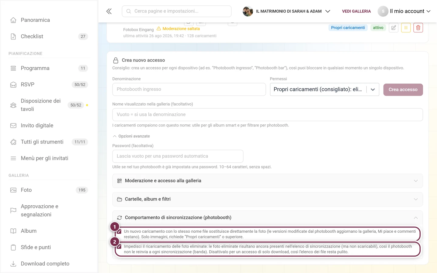 Gruppo aperto Comportamento di sincronizzazione con le due caselle evidenziate