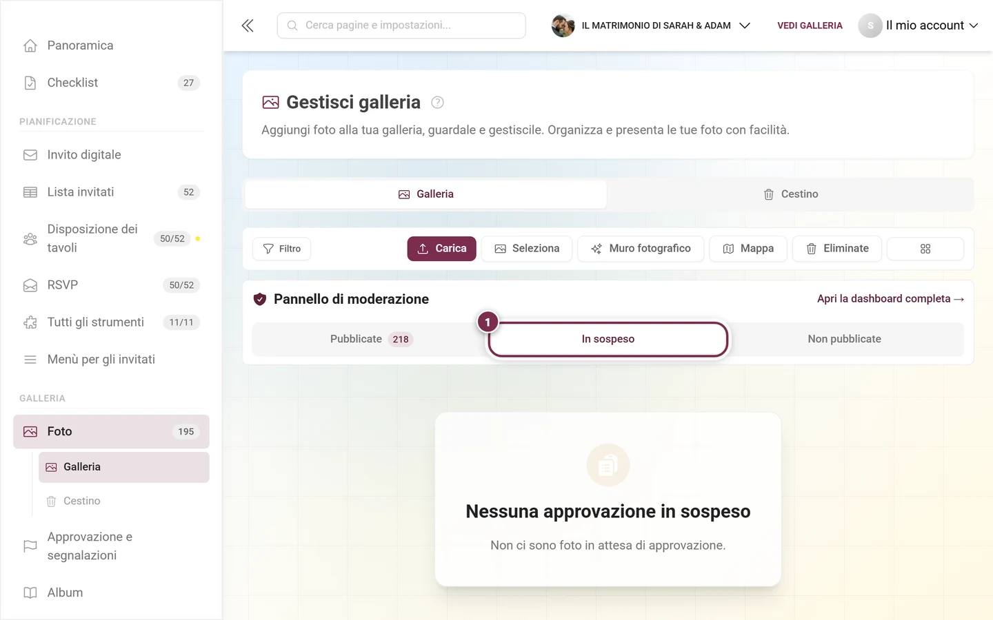 La scheda In attesa è evidenziata, sotto lo stato vuoto Nessuna approvazione in sospeso