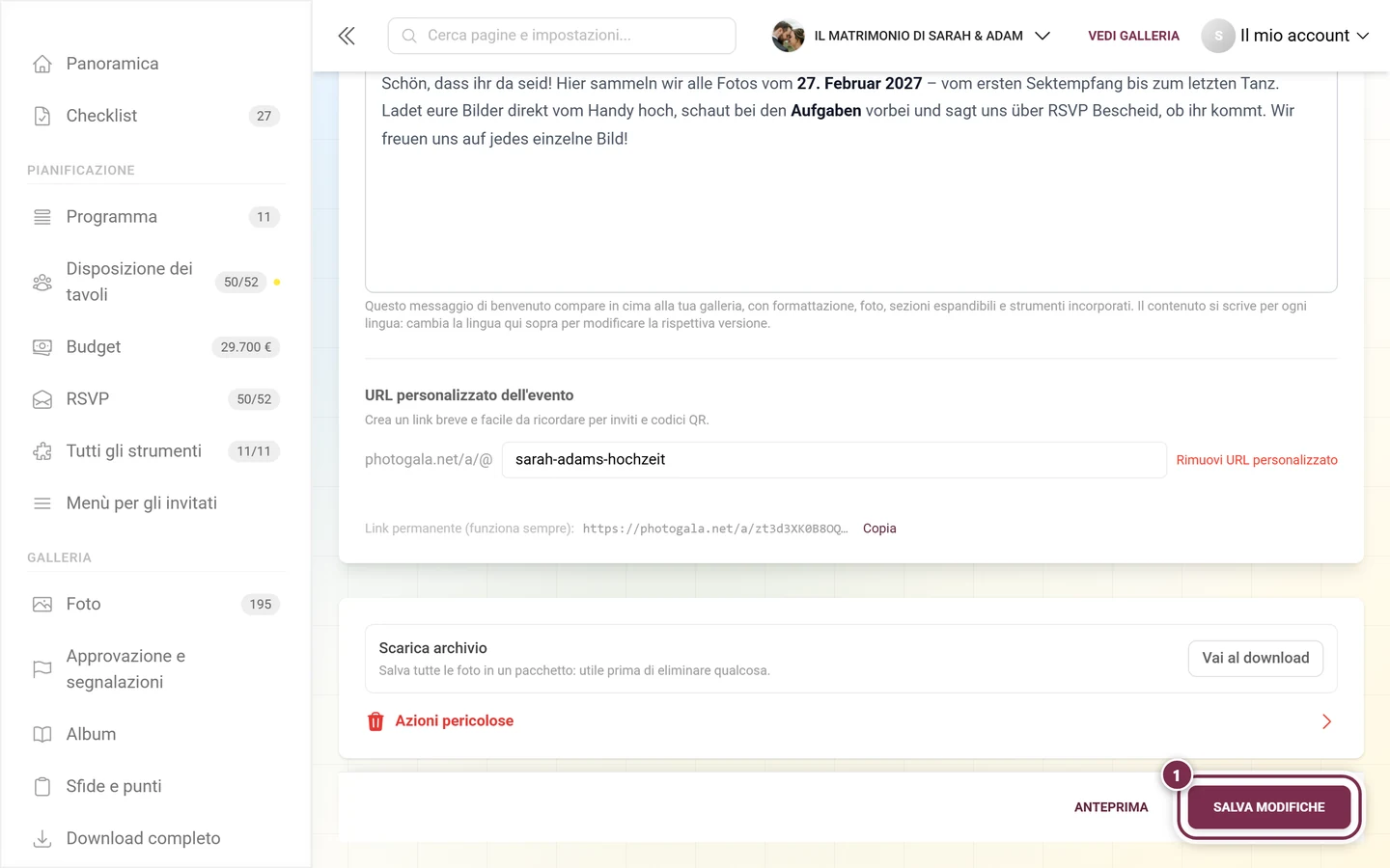Barra di salvataggio fissa in fondo alle impostazioni