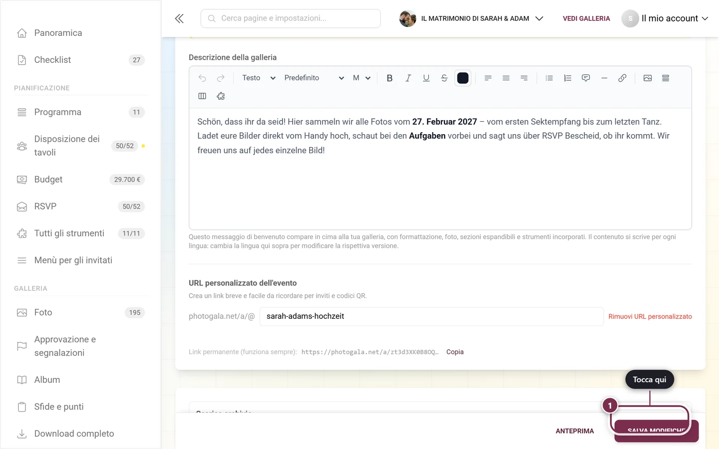 Sezione Scarica l'archivio con il link Vai al download evidenziato