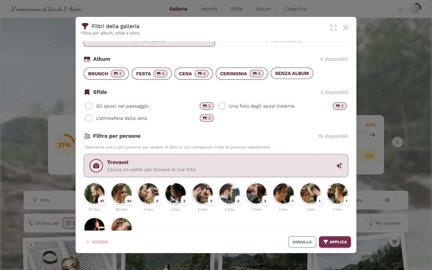 Selezione di persone e volti nel filtro