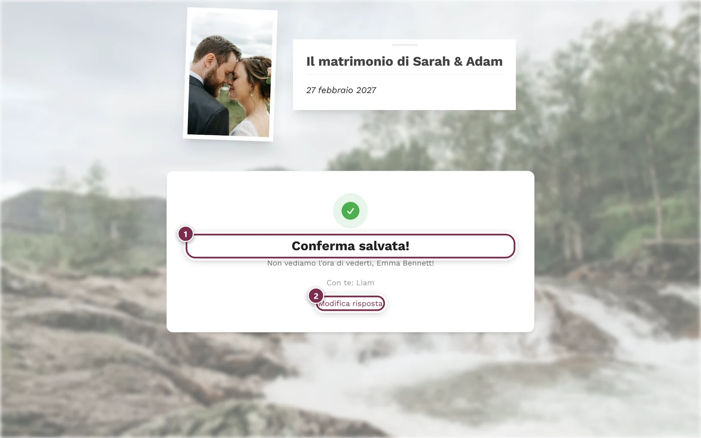 Pagina di conferma con il titolo Conferma salvata e il pulsante Modifica risposta
