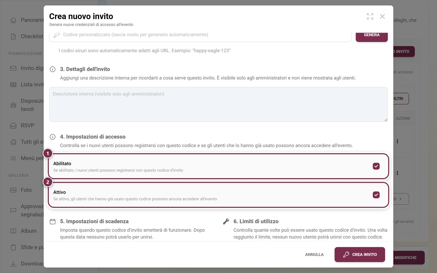 Sezione 4 della finestra con le due caselle Abilitato e Attivo
