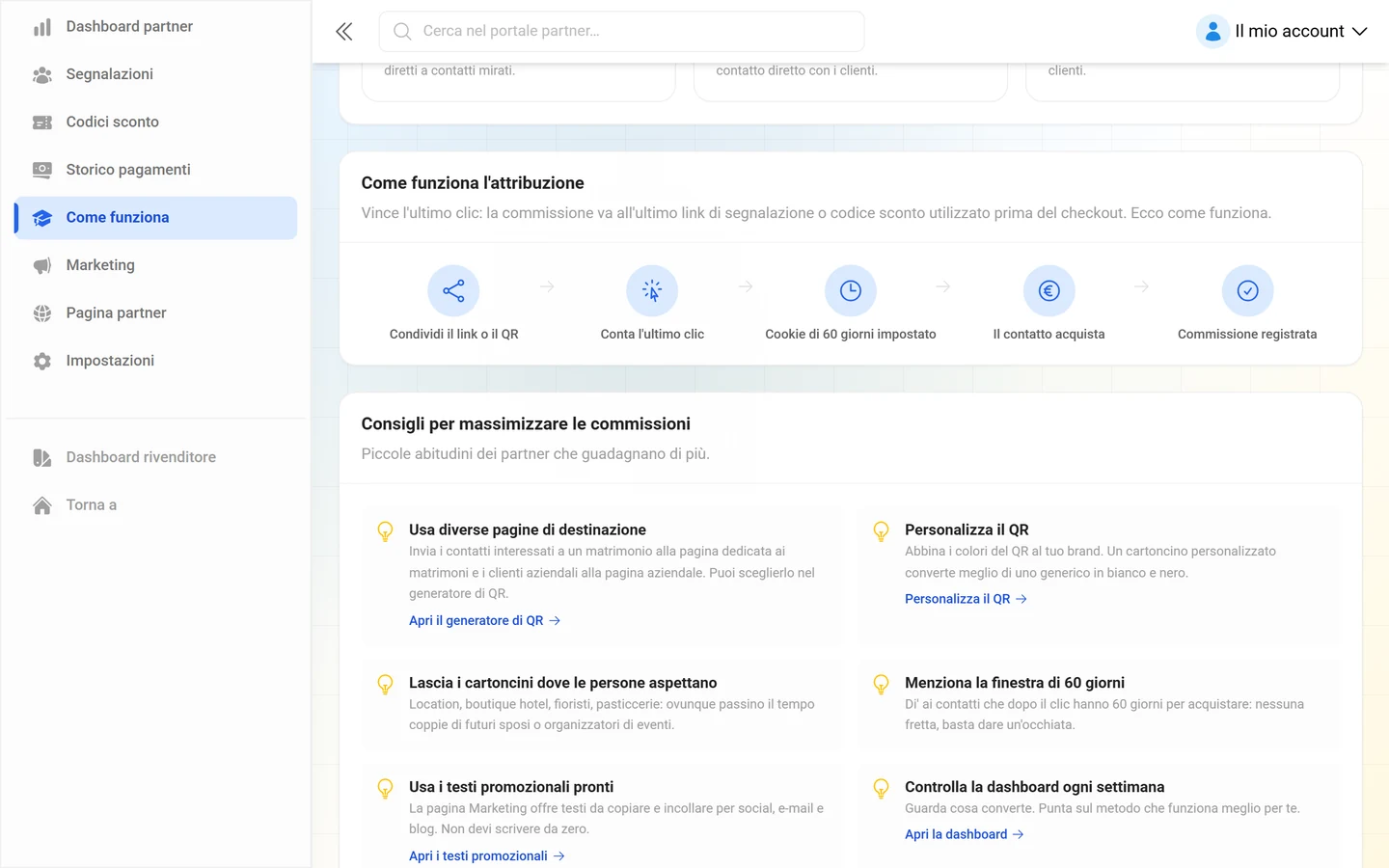 Grafico del processo di attribuzione, dalla condivisione del link alla commissione registrata