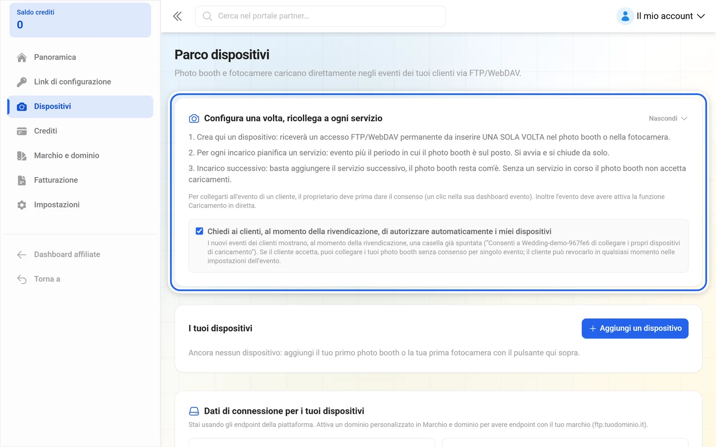 Scheda esplicativa Configura una volta, ricollega a ogni servizio con i tre passaggi