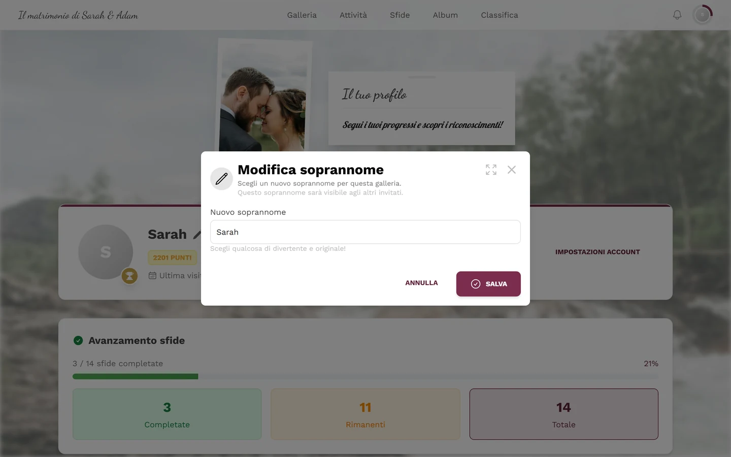 Finestra per modificare il soprannome