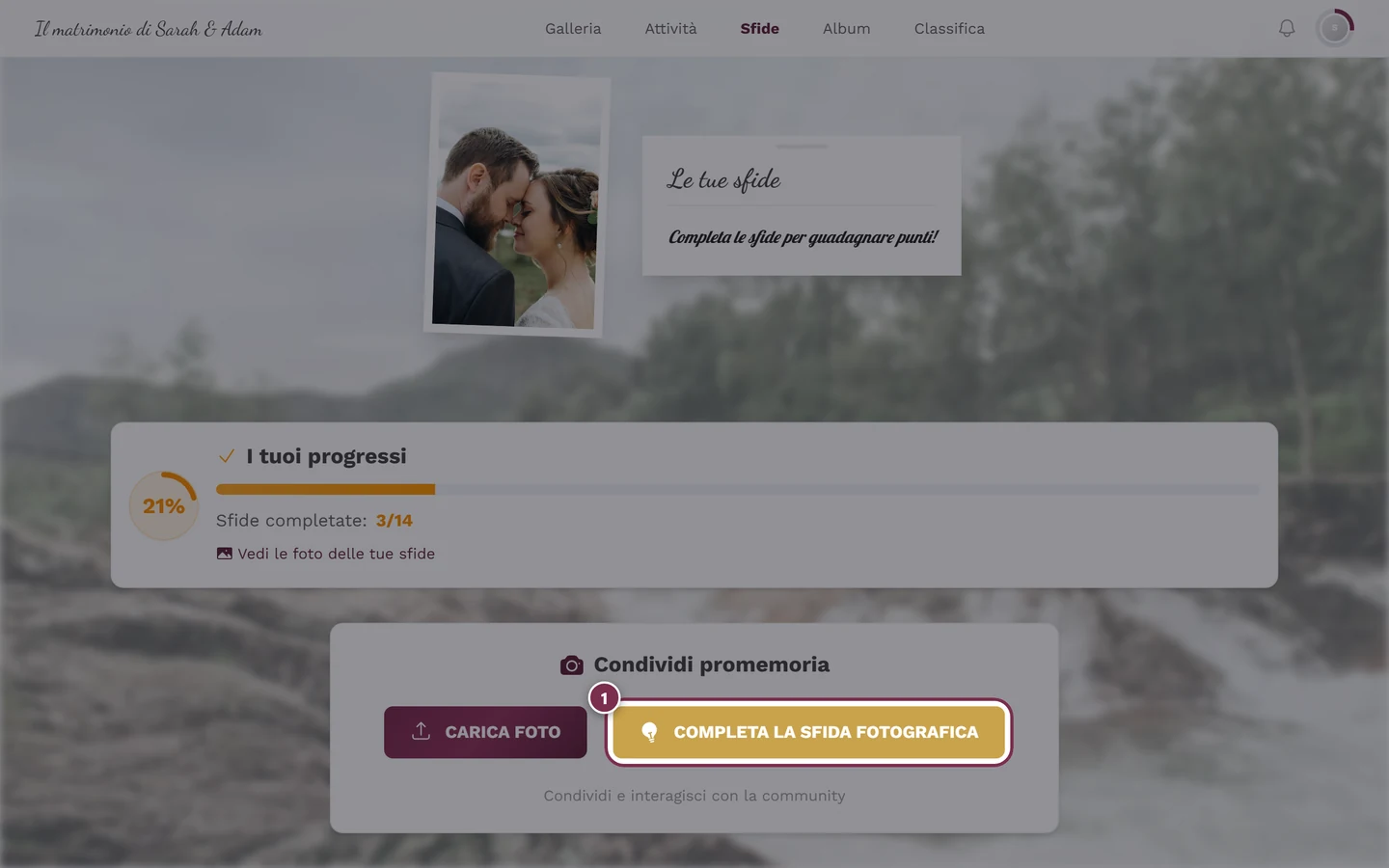 Finestra di caricamento con sfida preselezionata