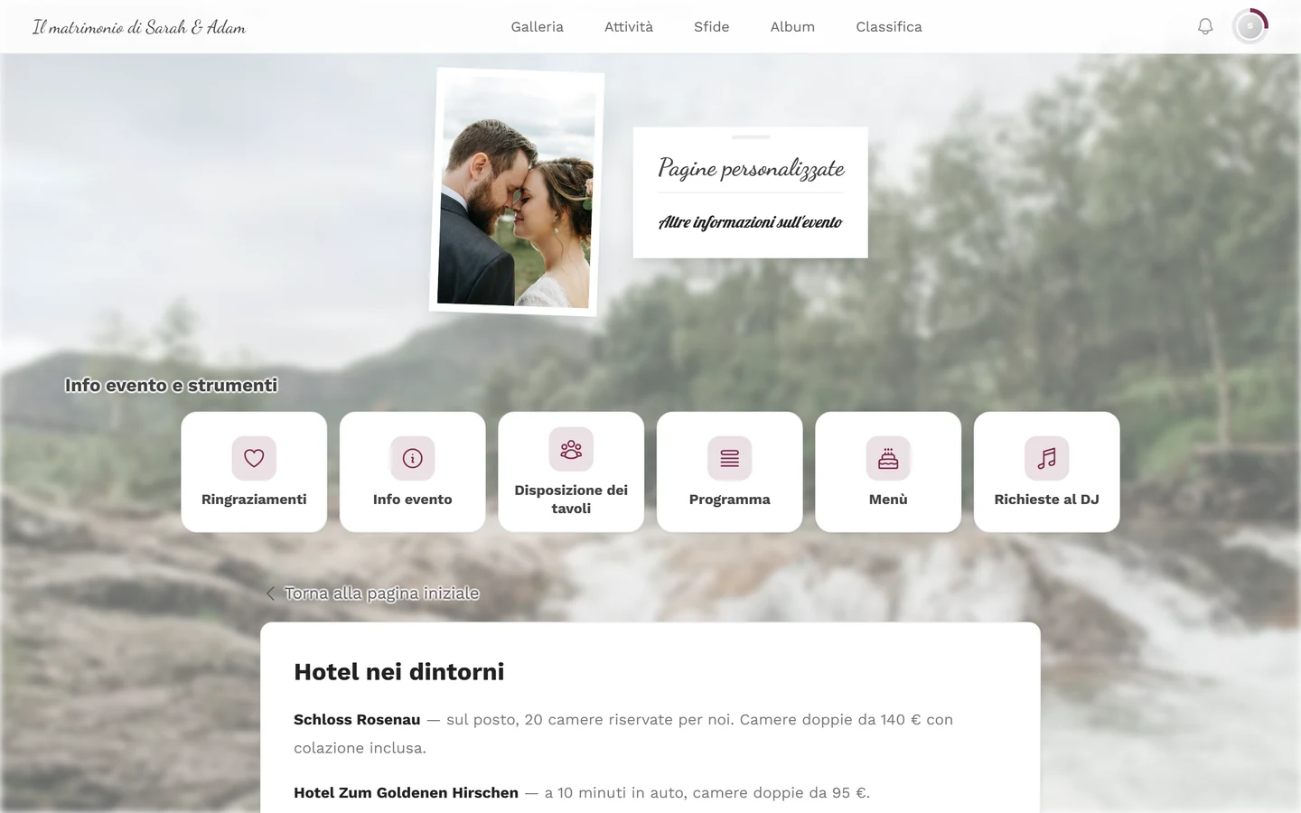 Pagina personalizzata finita nella vista degli invitati con titolo, immagine e testo
