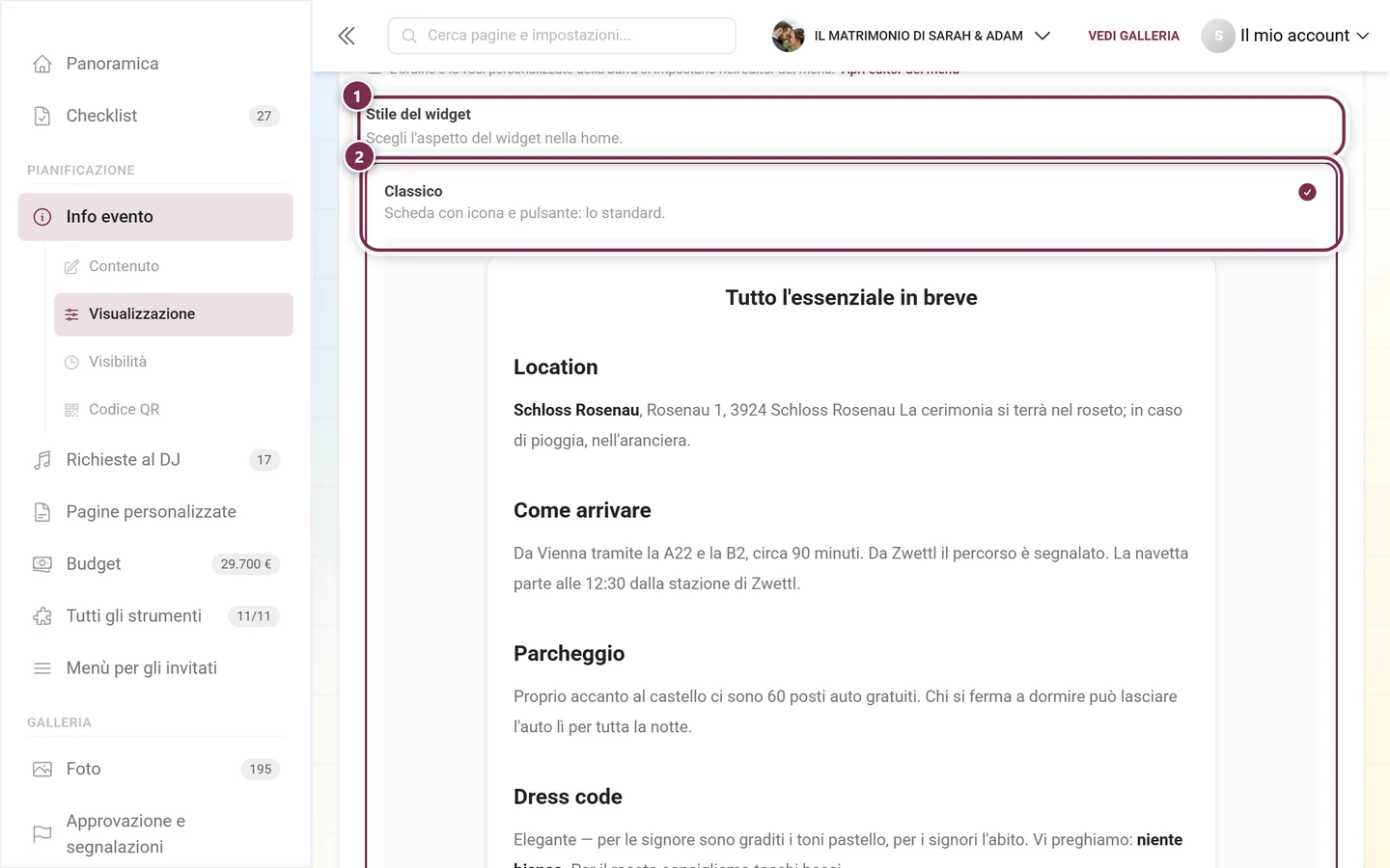 Scelta dello Stile del widget con la prima scheda Classico