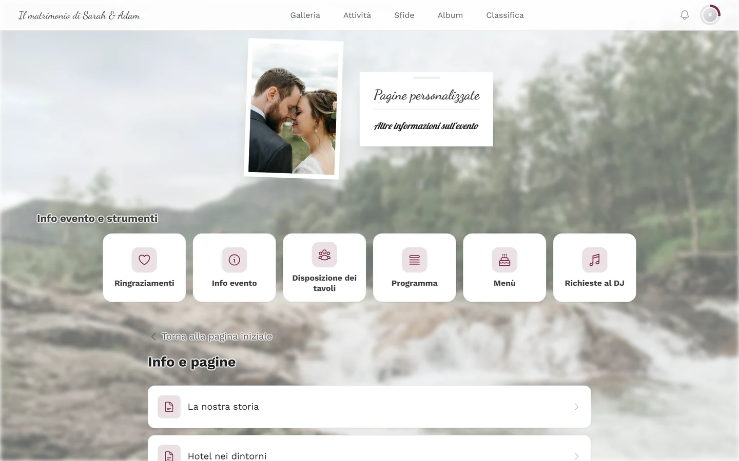 Panoramica delle pagine personalizzate con tre voci una sotto l'altra