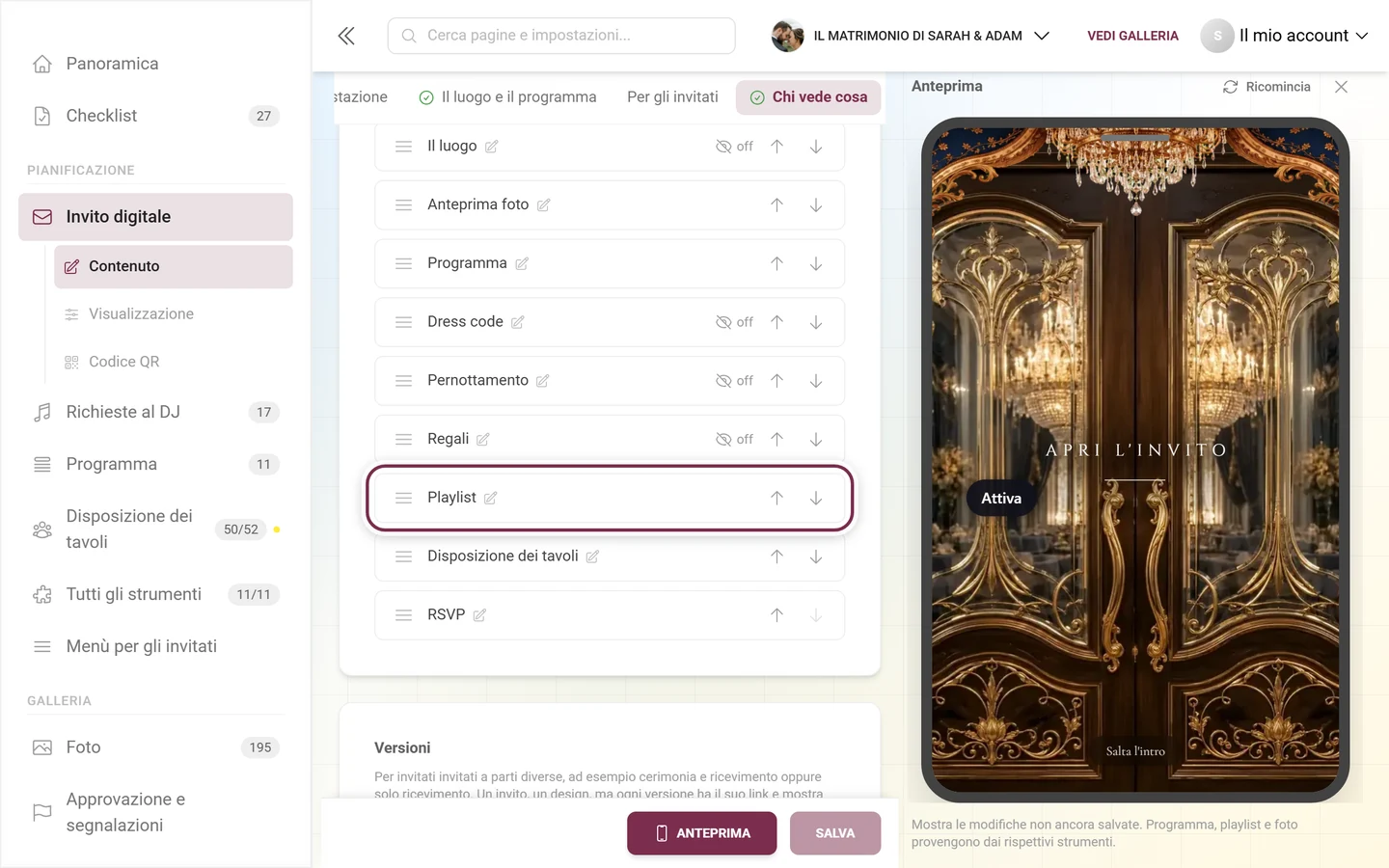 Riquadro Da altri strumenti con l'interruttore Playlist evidenziato