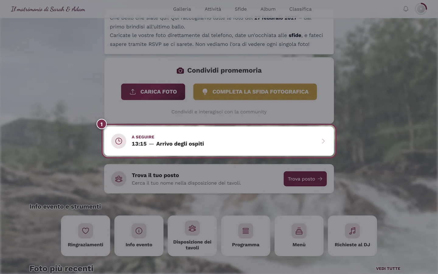 Pagina iniziale della galleria con il widget del programma A seguire