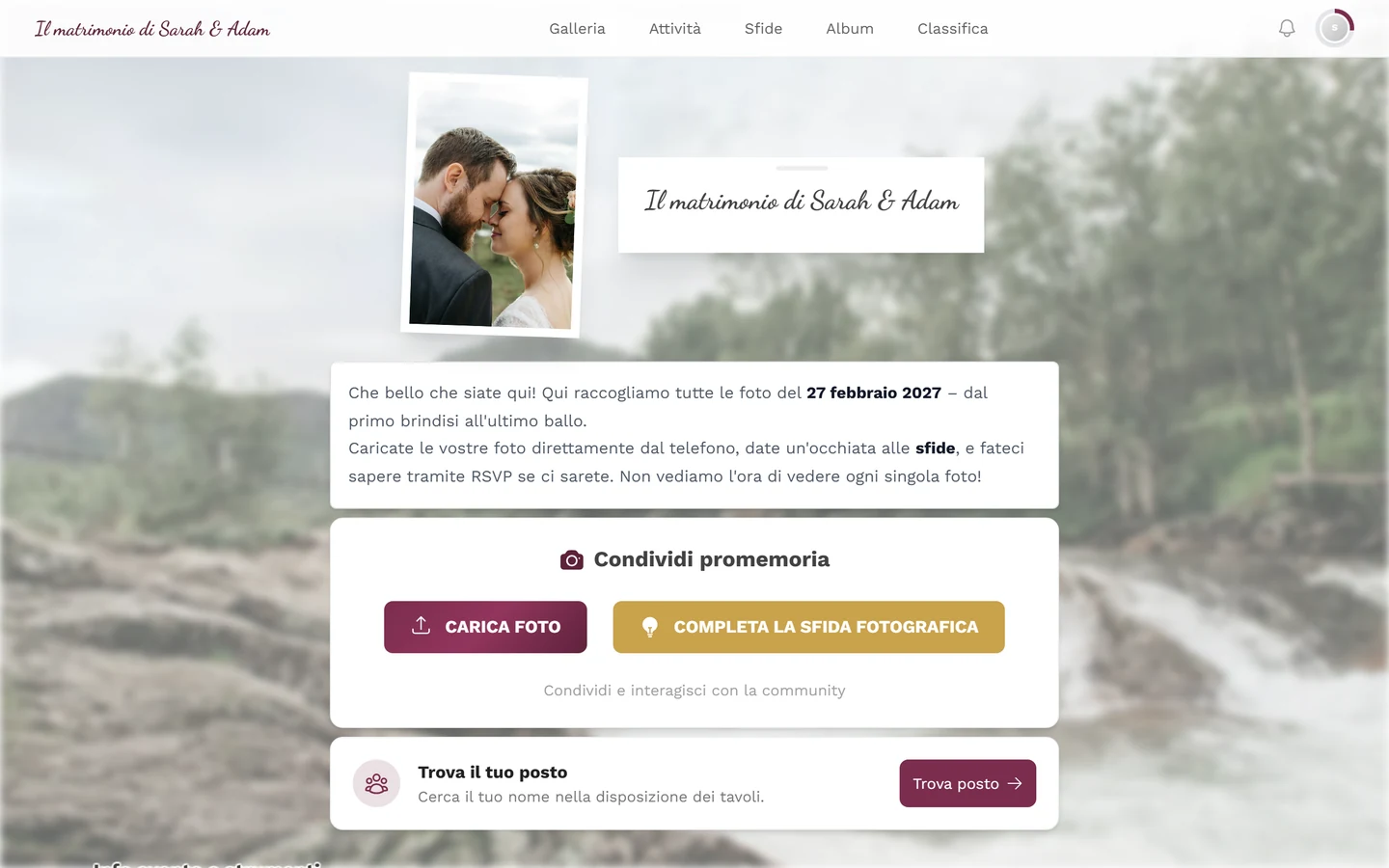 Pagina iniziale della galleria dell'evento dopo l'apertura del link dell'evento