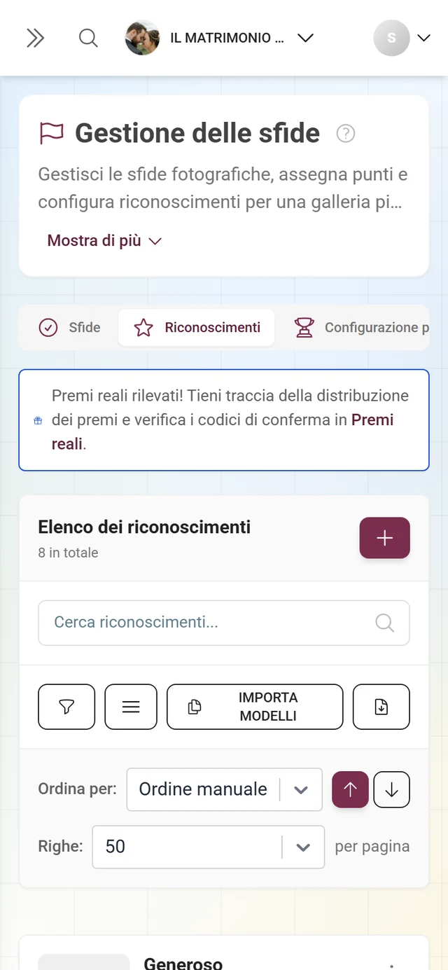 Gestione dei riconoscimenti con distintivi, premi e condizioni