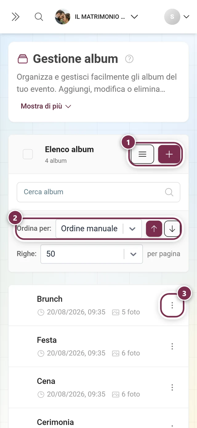 Il gestore degli album con gli album creati