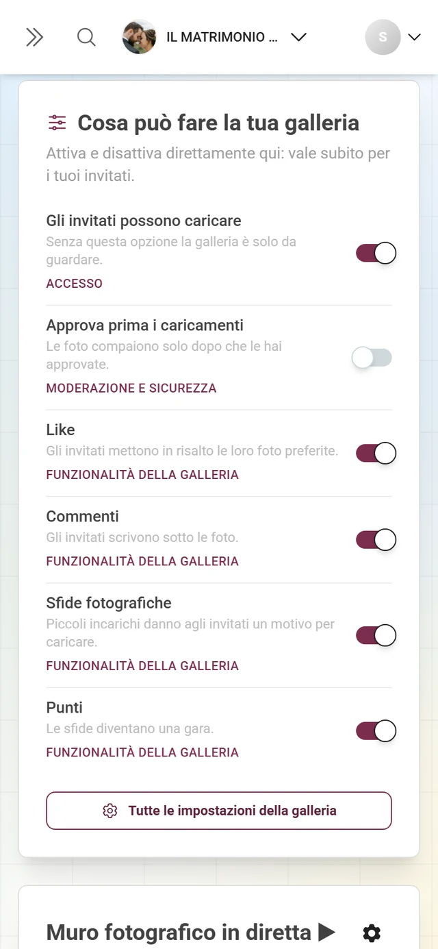 La scheda Cosa può fare la tua galleria con sei interruttori