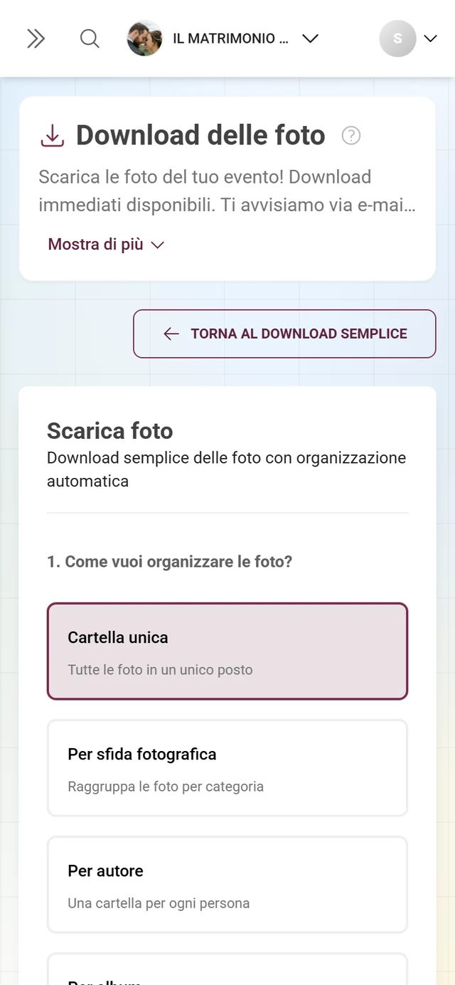 Download avanzato con struttura delle cartelle, filtri e selezione per l'esportazione ZIP