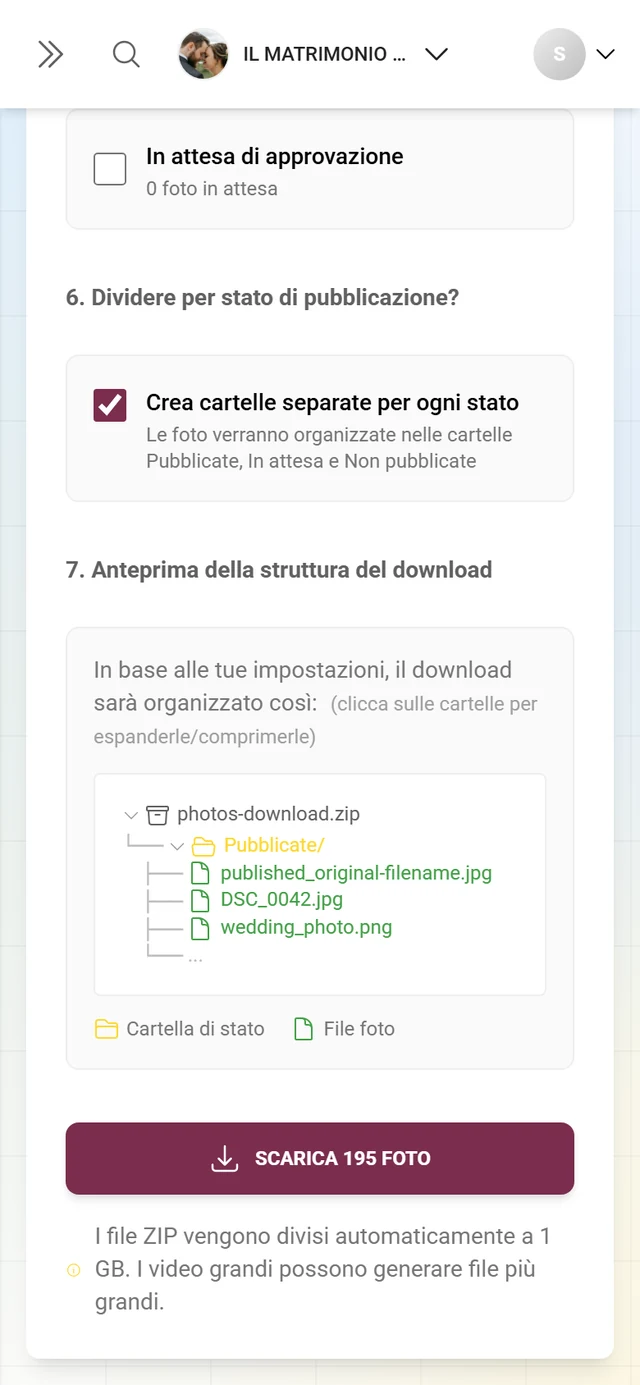 Passaggio 7 con l'albero delle cartelle dell'archivio ZIP e il pulsante di download