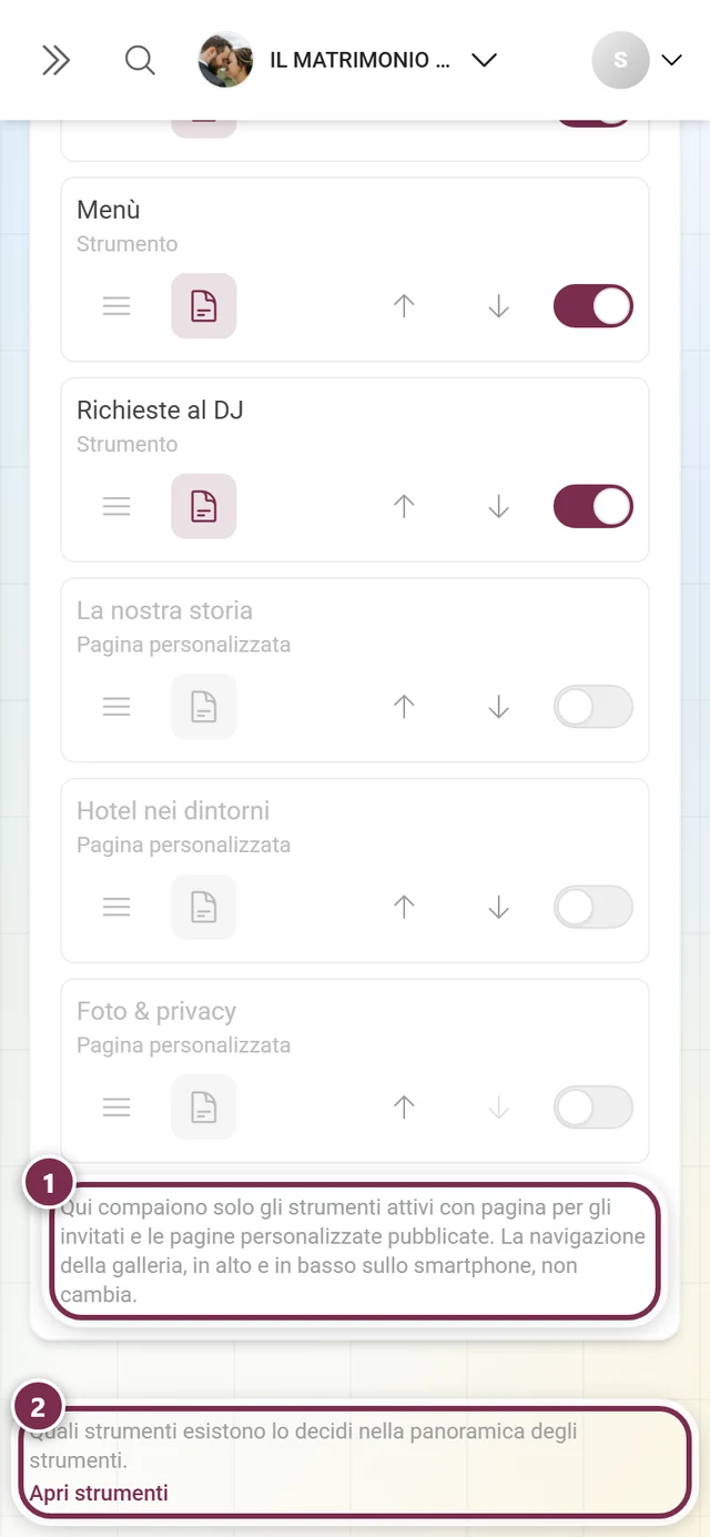 Fondo della pagina con la nota sotto l'elenco e il rimando alla panoramica degli strumenti