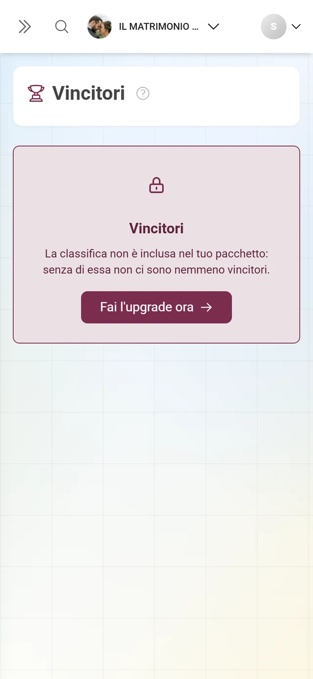 Pagina dei vincitori bloccata con il simbolo del lucchetto e il pulsante Fai l'upgrade ora