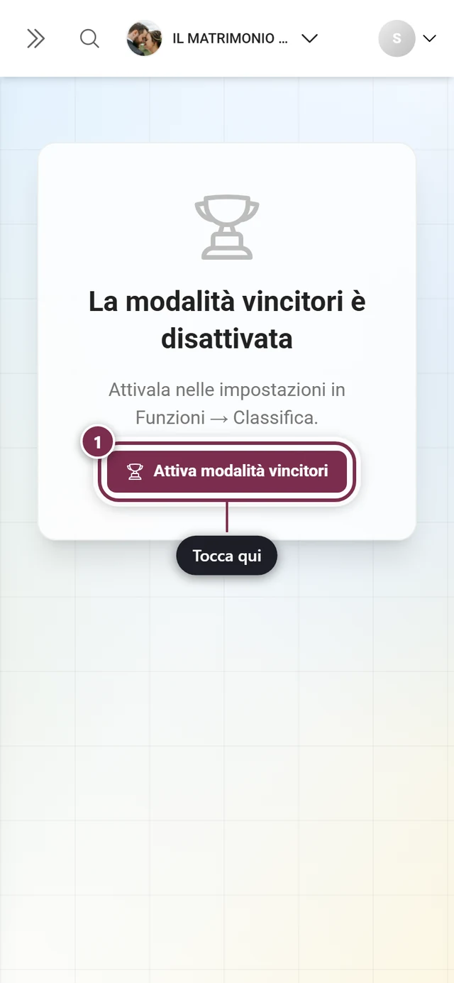 Avviso La modalità vincitori è disattivata con il pulsante Attiva modalità vincitori