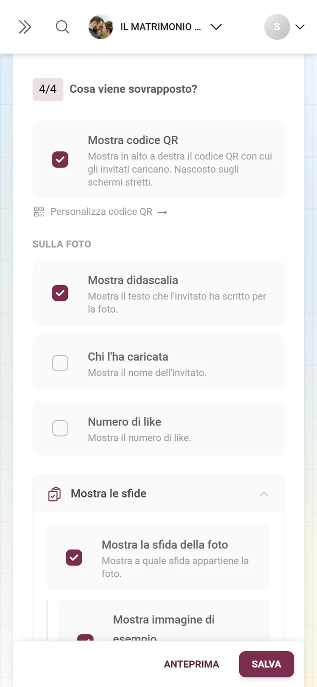 Sezione 4/4 Cosa viene sovrapposto con il codice QR e gli interruttori sulla foto
