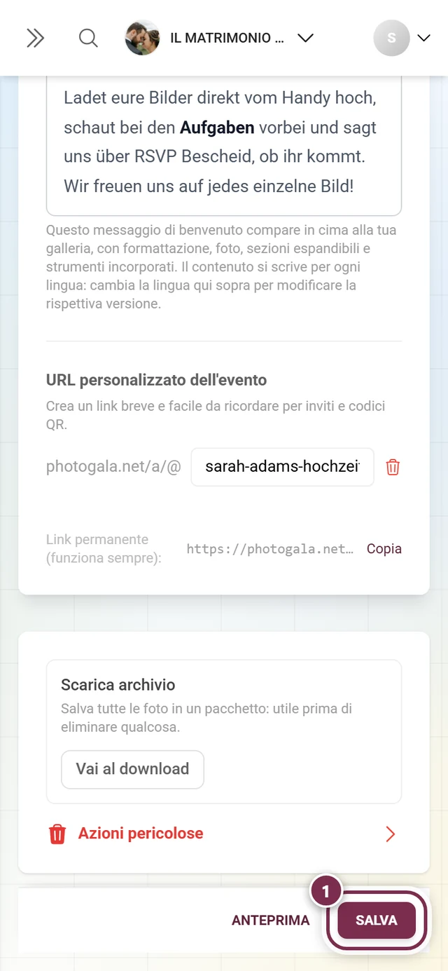 Barra di salvataggio fissa in fondo alle impostazioni