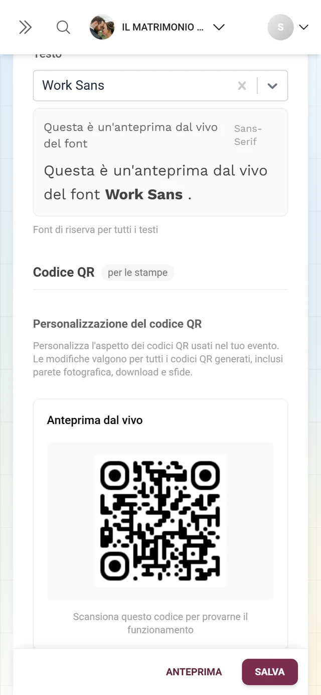 Blocco Personalizzazione del codice QR con anteprima dal vivo, pulsante Editor del codice QR e consigli