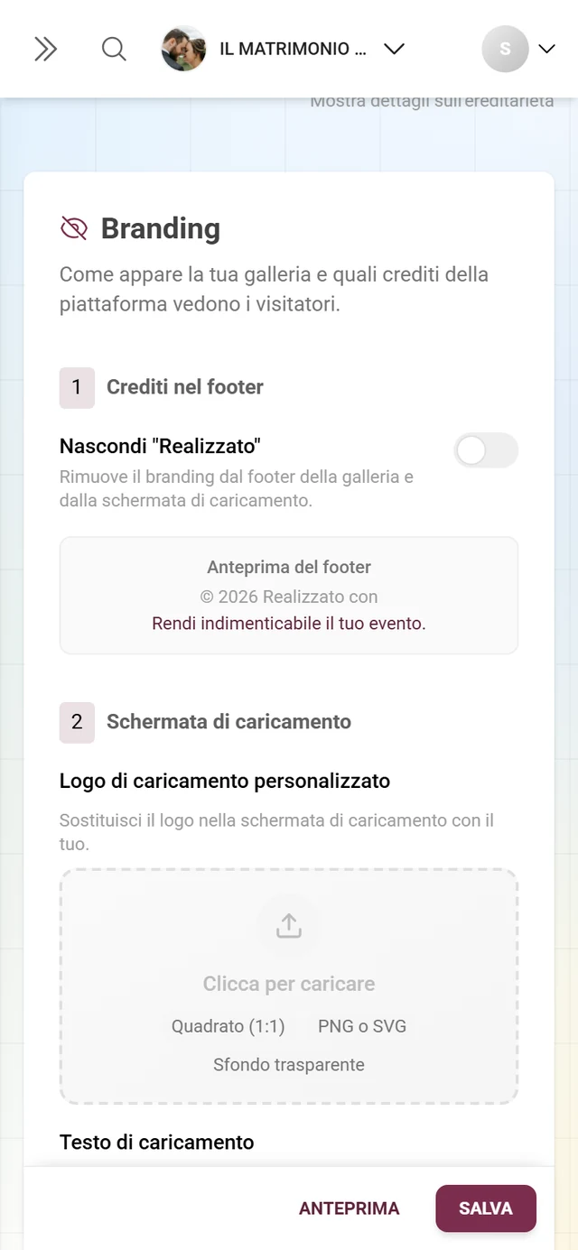 Scheda White-Label con il blocco Branding