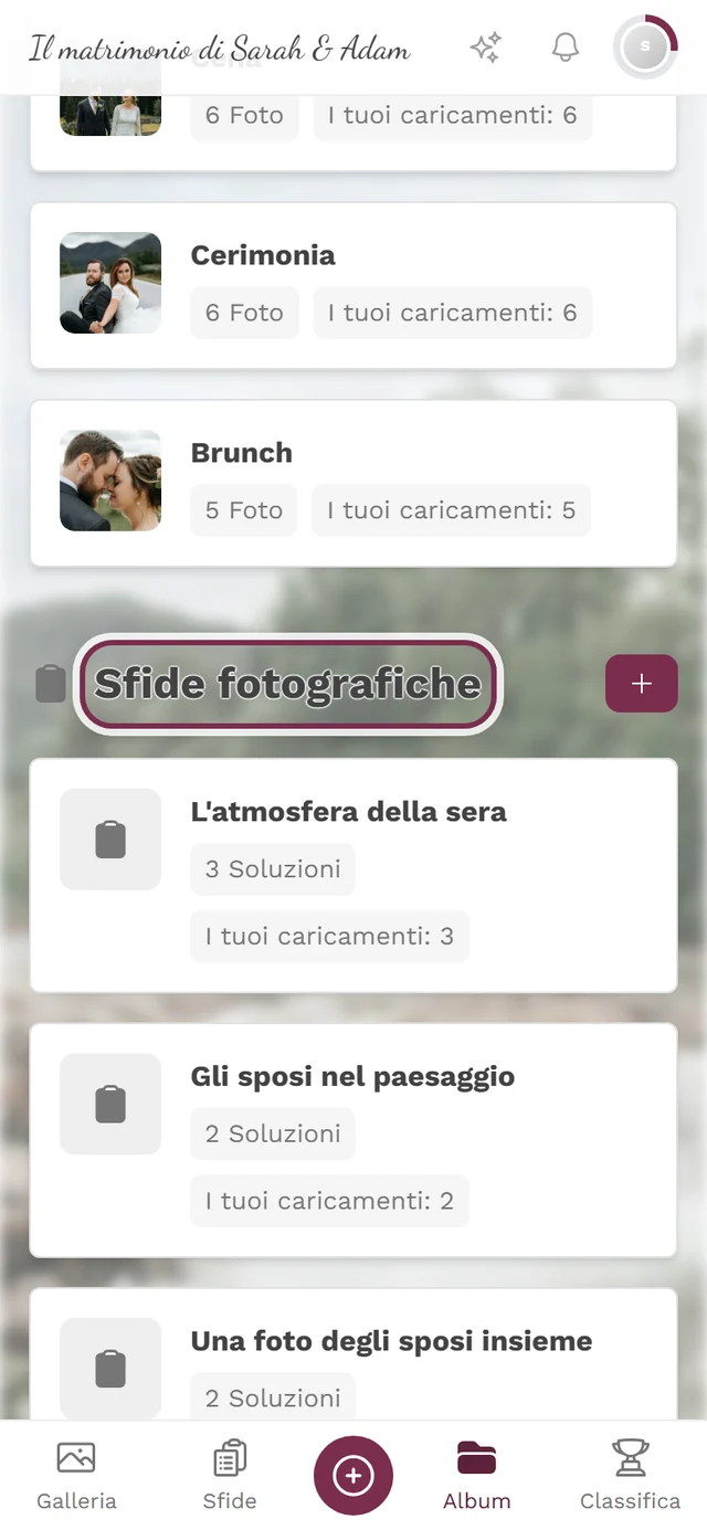 Panoramica degli album, scorsa fino alla sezione evidenziata Sfide fotografiche