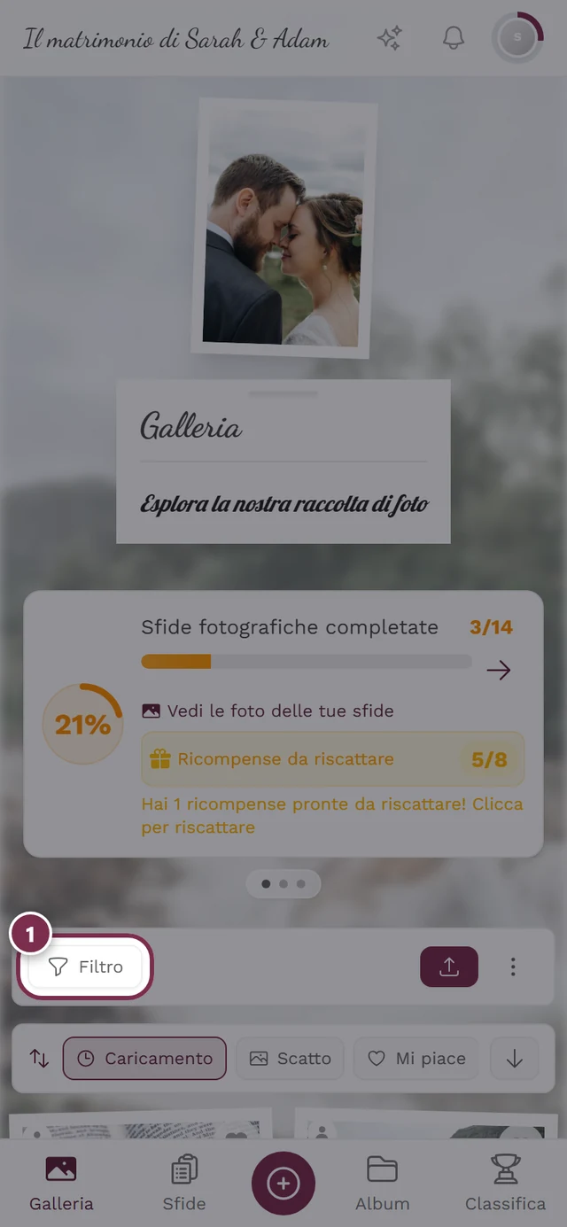 Barra della galleria con il pulsante Filtro evidenziato