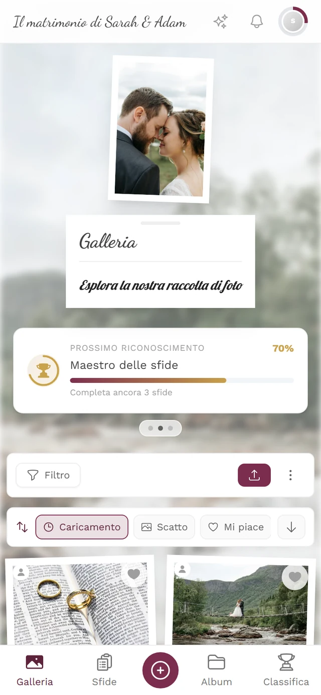 Galleria con la scheda Prossimo riconoscimento e i tre puntini del carosello sotto