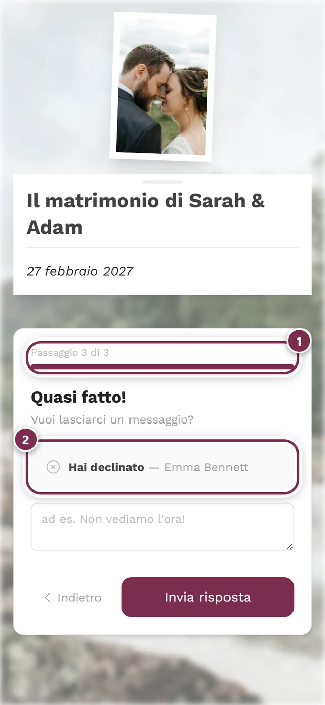 Ultimo passaggio dopo un rifiuto con l'indicazione Passaggio 3 di 3